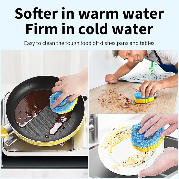 SmilePowo 9 Pack Scrub Sponge, Dual-Sided Temperature Controlled Kitchen Sponge - Image 2