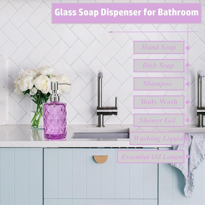 12Oz Purple Glass Soap Dispenser - Image 7