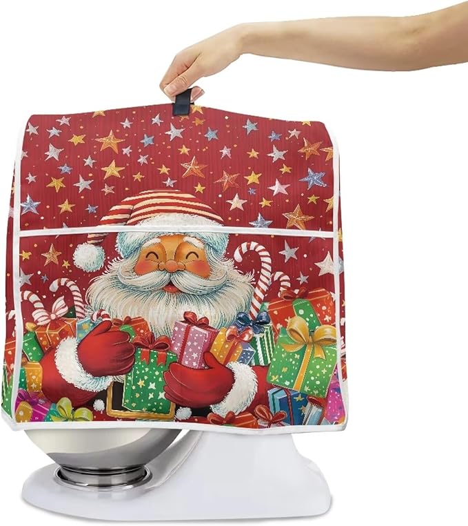 Christmas Stand Mixer Cover Dust Cover Santa Claus Red Stand Mixer Covers For Kitchen Aid 4.5-5 Quart Mixers Dustproof Cloth Cover for Small Appliance Protector, Christmas Tabletop Decor