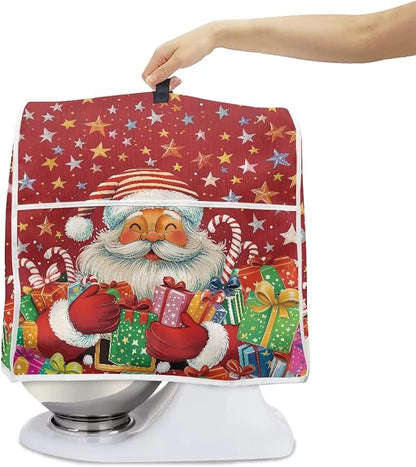 Christmas Stand Mixer Cover Dust Cover Santa Claus Red Stand Mixer Covers For Kitchen Aid 4.5-5 Quart Mixers Dustproof Cloth Cover for Small Appliance Protector, Christmas Tabletop Decor