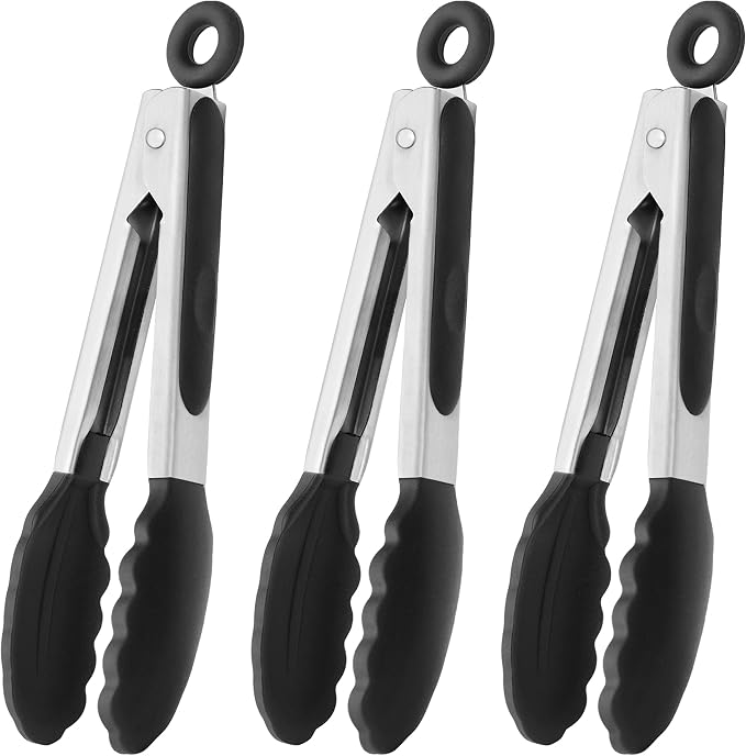 HINMAY Mini Tongs with Silicone Tips 7-Inch Kitchen Tongs by HINMAY