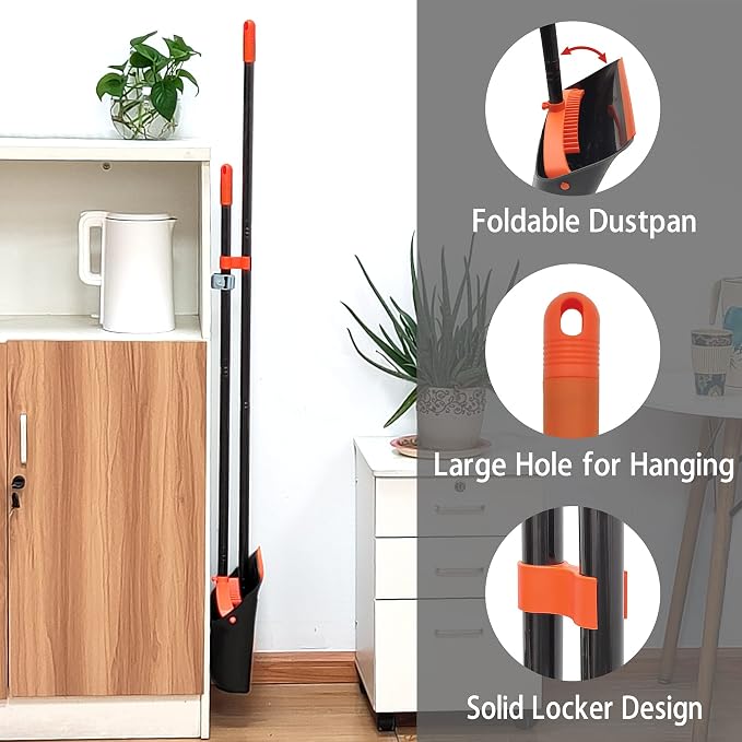 Broom and Dustpan Set for Home, JEHONN Long Handle Lightweight Indoor Broom Set - Image 6