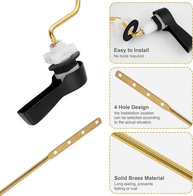 Hibbent Universal Metal Side Mount Toilet Handle Replacement Kit, Brass Toilet - Image 2