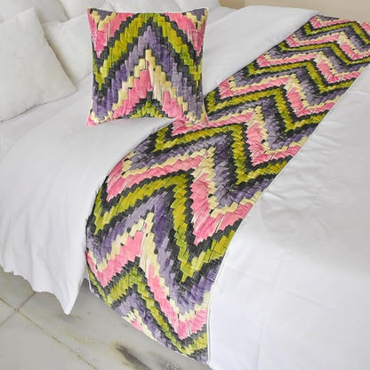 The HomeCentric King/Queen/Twin Pink & Purple Luxury Full 68"x18" Bed Runner Without Pillow Cover, Chevron, Quilted Bed Scarf on Velvet Fabric - Artful Chevron