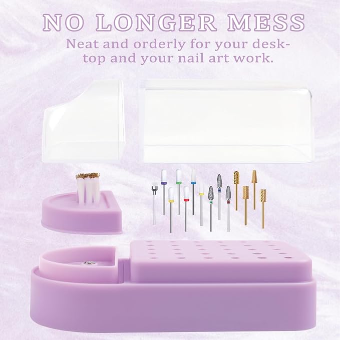 Nail Drill Bits Holder 2 in 1 Nail Drill Bits Cleaning Brush Case, 30 Holes - Image 3