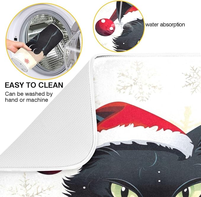 Christmas Dish Drying Mat Kitchen Counter Absorbent Black Cat Coffee Sink Mat - Image 2