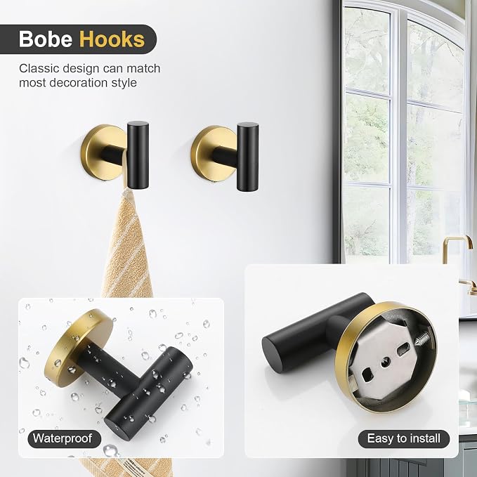 TQKAG Black and Gold Bathroom Accessory Set 5 Pieces, Round Stainless Steel - Image 3