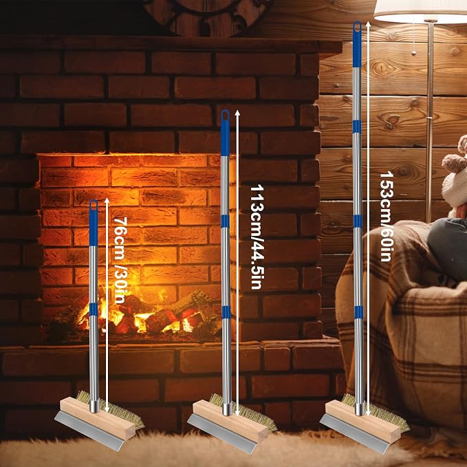 Pizza Oven Brush with Scraper and 4 Sections Detachable Long Rod and - Image 2