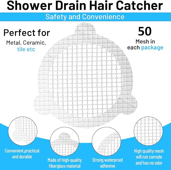 50 PCS Disposable Shower Drain Hair Catcher 3.54 Inches Round Drain Hair - Image 3