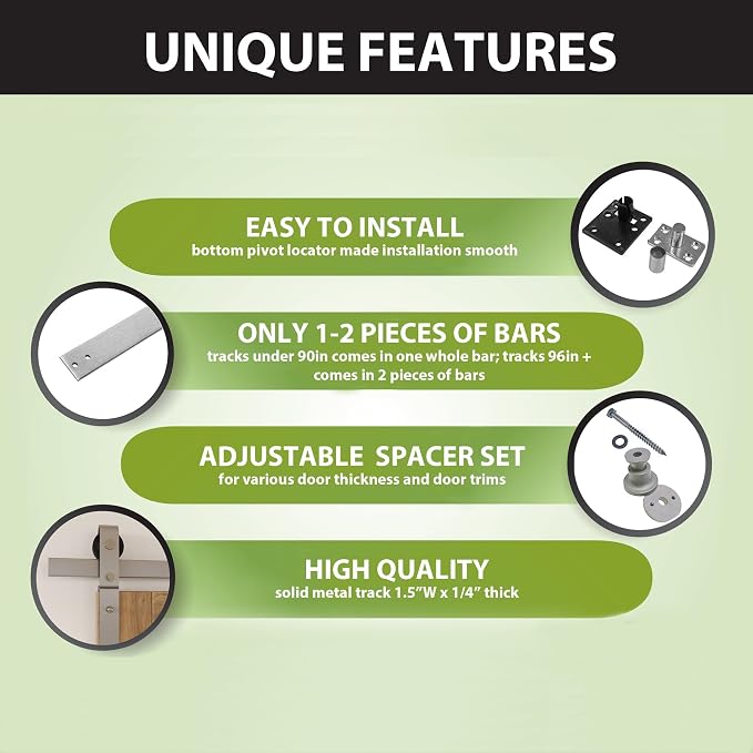 Homacer 60in Brushed Nickel Bi-Folding Sliding Barn Door Hardware Kit - Image 5