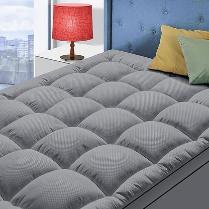Full Size Mattress Topper for Back Pain, Cooling Extra Thick Mattress Pad Cover with 8-21 inch Deep Pocket, Plush Pillow Top Mattress Topper Overfilled with Down Alternative, Full Size, Dark Grey