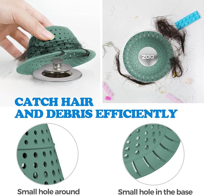 zaa Bathtub Drain Hair Catcher Green Silicone Collapsible Drain Protector - Image 4