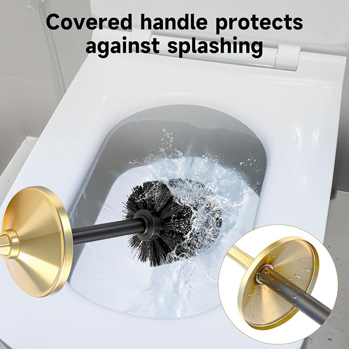 Brushed Gold Toilet Brush and Holder，Extra Long Handled Toilet Brush - Image 4