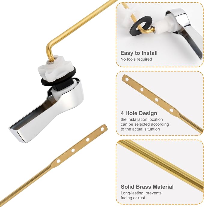 Hibbent Universal Metal Front Mount Toilet Handle Replacement Kit, Brass Toilet - Image 2