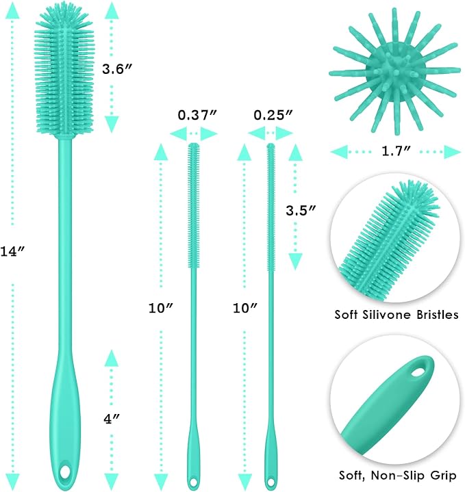 3-in-1 Silicone Bottle Brush and Straw Cleaning Brush Set, Water Bottle Cleaner - Image 4
