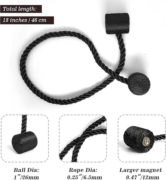 Hion Magnetic Curtain Tiebacks Black 6 Pack, Curtain Tiebacks Buckles Holdbacks - Image 2