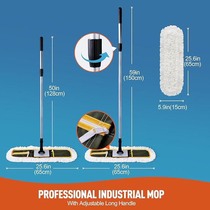 24" Commercial Dust Mop for Floor Cleaning, Heavy Duty Floor Mop - Image 2