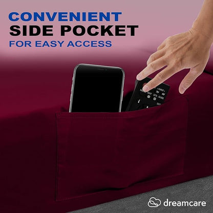 DREAMCARE California King Sheet Sets - Cooling Bed Sheets - 4pcs Set - up to 15" Deep Pocket Cal King Sheets - California King Sheets - Soft & Lasting 100% Brushed Polyester with Side Pocket -Burgundy