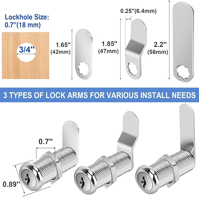 Cabinet Lock with Keys, 1-1/2" Long Cam Locks keyed Alike, Cam Lock Set - Image 3