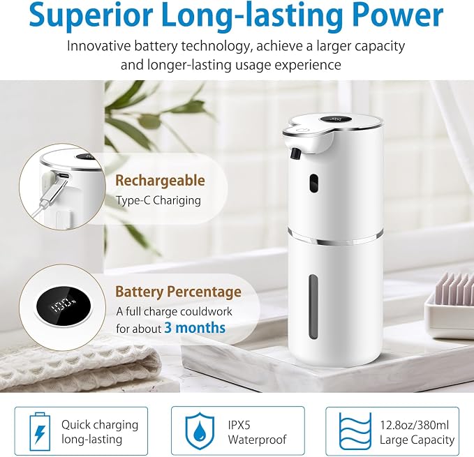 Automatic Foaming Soap Dispenser 12.8oz, Rechargeable & 6 Levels Foaming - Image 4