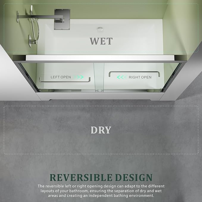 Sliding Bathtub Shower Glass Door 56-60" Width x 62" Height - Image 8