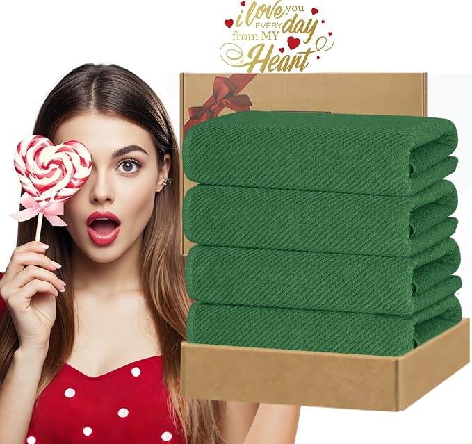 VOOVA & MOVAS Hunter Green Bath Towels, Bath Towels Set of 4, Large 30" x 56" - Image 6