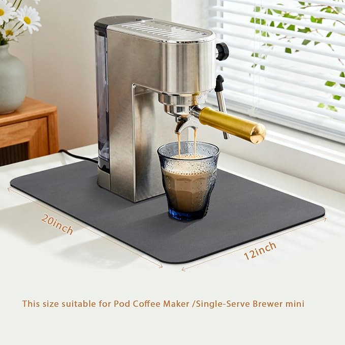 Coffee Maker Mat, 20 x 12 Inch Bar Mat, Absorbent Hide Stain Rubber Backed Dish - Image 2