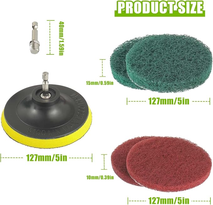 5 Inch Scrub Drill Brush Power Scouring Pads Household Cleaning Set - Image 2