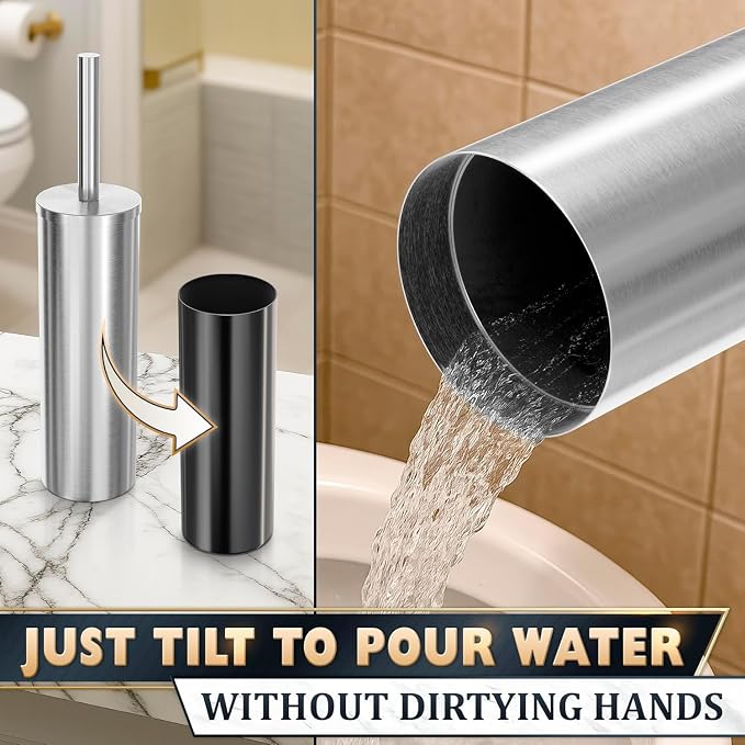 2 Pcs Stylish Stainless Steel Toilet Brush and Holder Set - Image 8