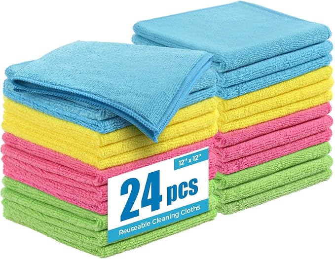 Microfiber Cleaning Cloth 12"X12" 24 Pack Colour Lint Free Microfiber Towels by Tekswip
