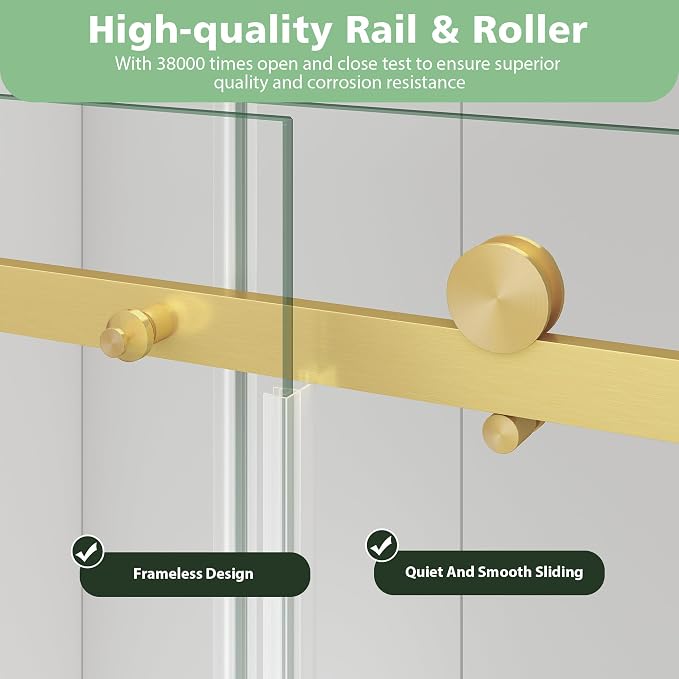 KPUY Frameless Sliding Bathtub Door, 55-60" W x 60" H Tub Shower Door, 1/4" - Image 5