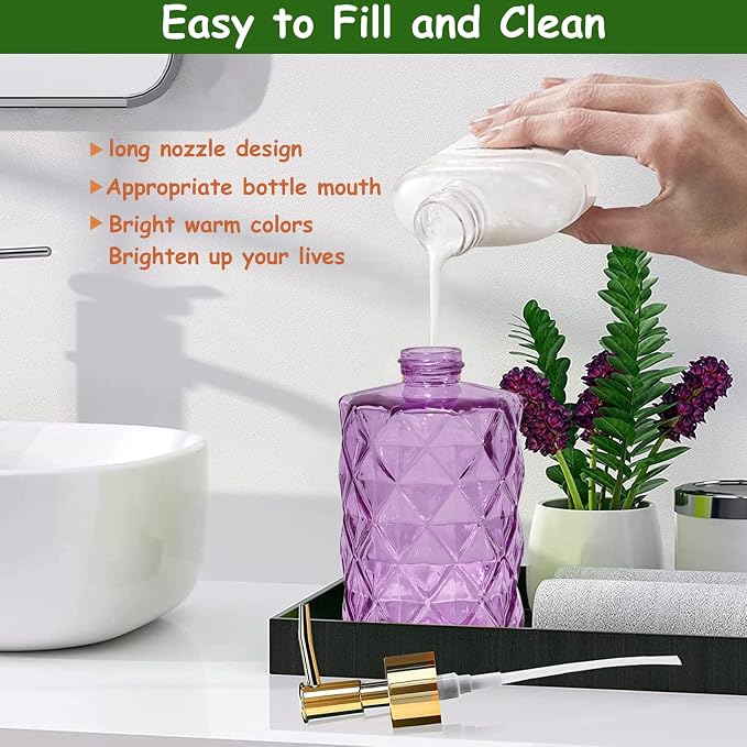 Glass Soap Dispenser with Gold Plastic Pump, 12oz Refillable Liquid Hand Soap - Image 3