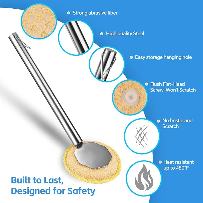 Kitchen Cleaning Brush with Handle, Non-Scratch Preserve Seasoning - Image 4