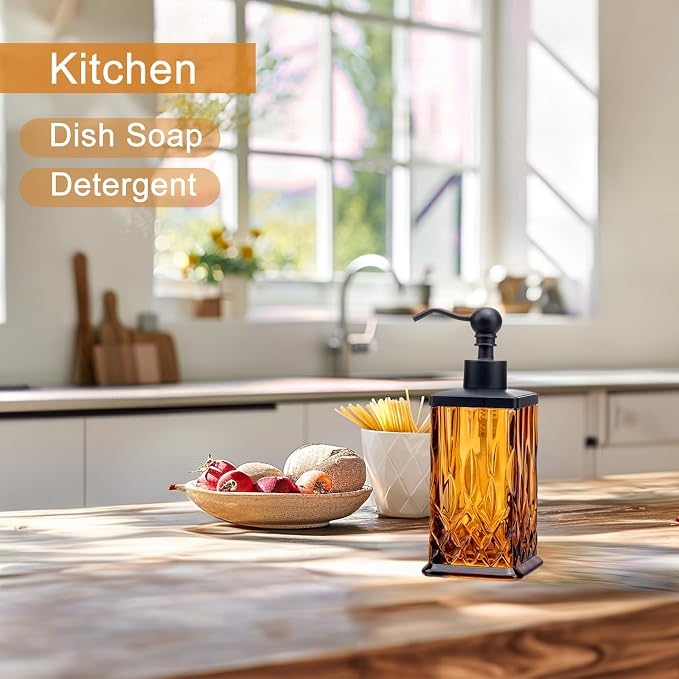 10Oz Amber Glass Soap Dispenser, Heavy Glass & Leak-Proof Rust-Resistant Pump - Image 6