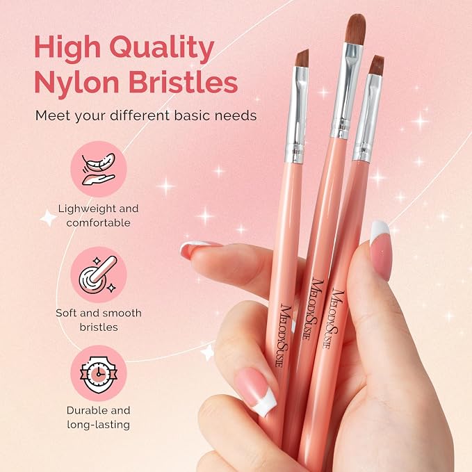 MelodySusie 3Pcs Nail Art Clean Up Brushes, Flat/Oval/Angled Gel Nail Brushes - Image 6