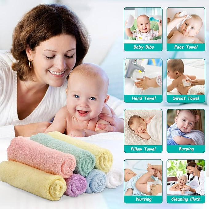 HOMEXCEL Baby Washcloths 12 Pack-Microfiber Coral Fleece Baby Bath Face Towel 7 - Image 3