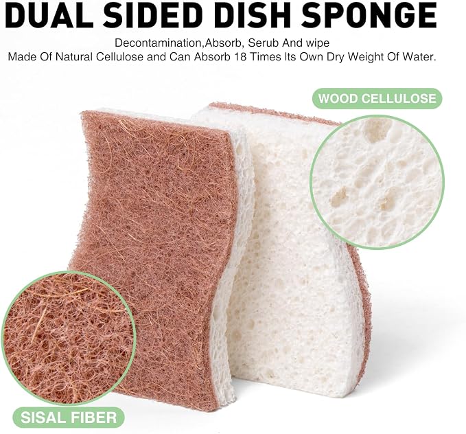 Eco-Friendly Sisal and Wood Pulp Cotton Double-Sided Cleaning Sponges - Image 2