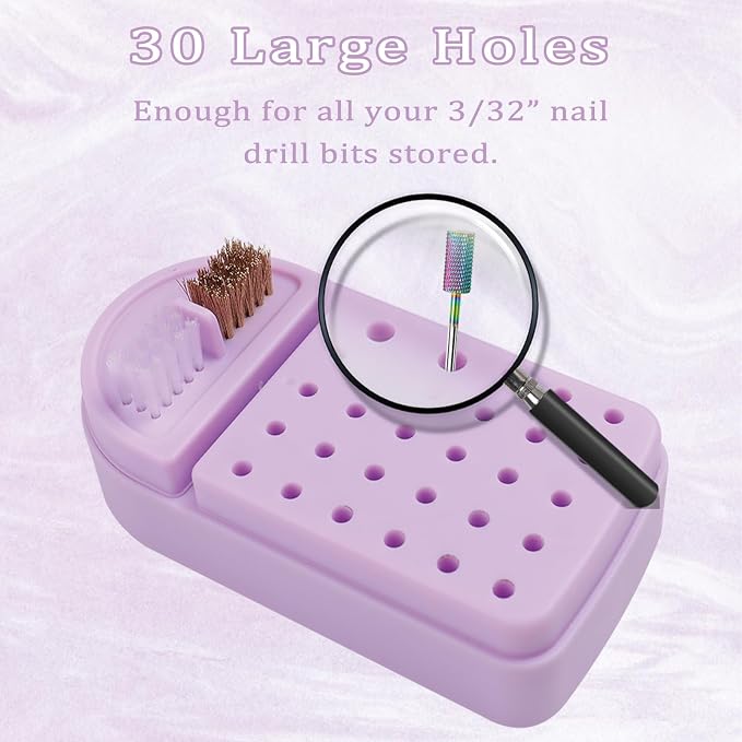 Nail Drill Bits Holder 2 in 1 Nail Drill Bits Cleaning Brush Case, 30 Holes - Image 2