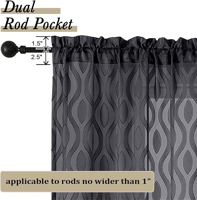 Aiyufeng Sheer Curtains 54 Inch Length 2 Panels, Soft Lightweight Clip Jacquard - Image 4