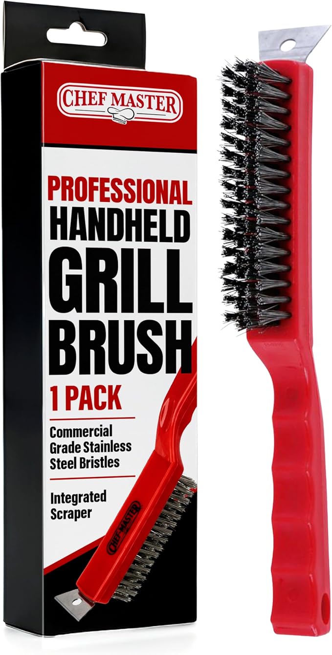 Chef Master Grill Brush with Scraper Head – Heavy-Duty Wire Bristle Cleaner by ChefMasterProfessional