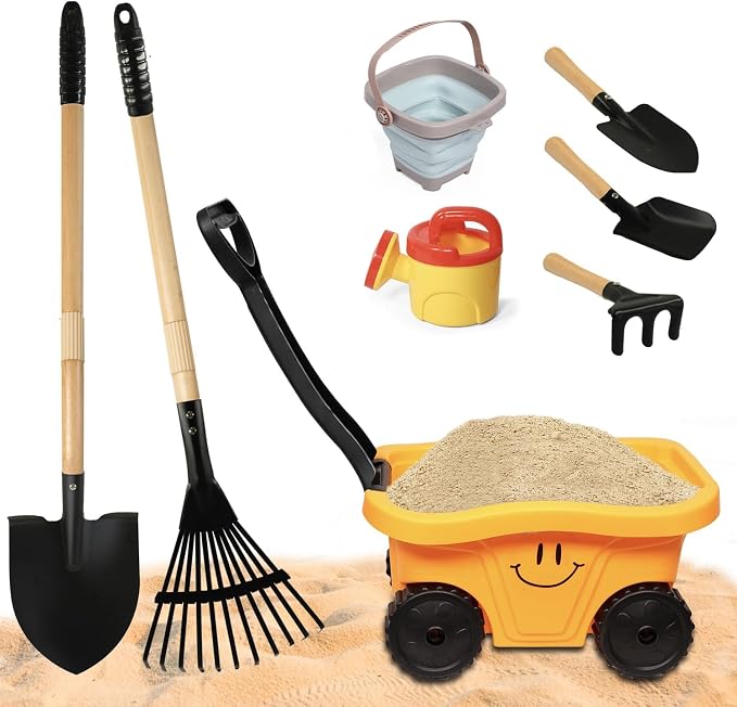 Todders Wheelbarrow Gardening Set, Kids Rake and Shovel Set by POMIKU