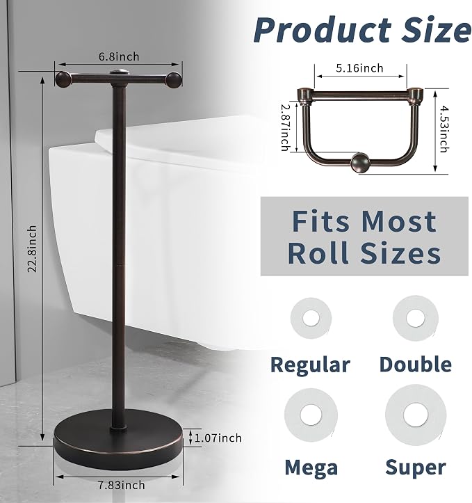 Toilet Paper Holder Stand, Post Pivoting Design Free Standing Toilet Paper - Image 6
