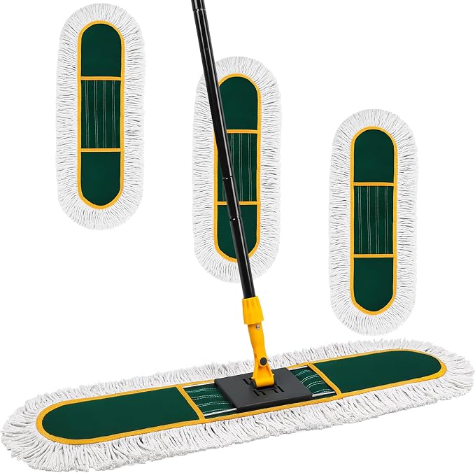 24 Inch Commercial Dust Mop for Floor Cleaning-Heavy Duty Dry & Wet Push Broom by KalTell