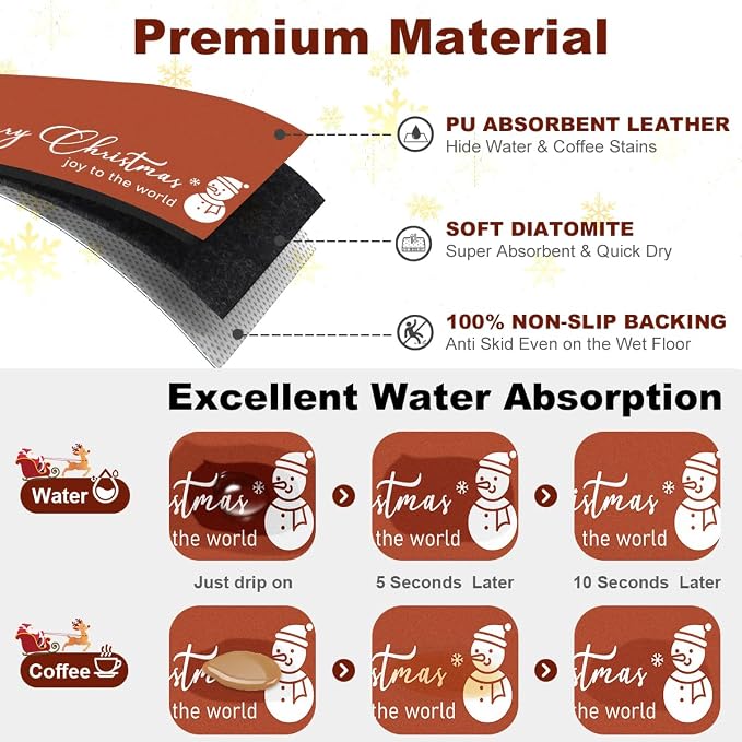 Findosom Christmas Dish Drying Mat, Hide Stain Drying Mat - Image 5