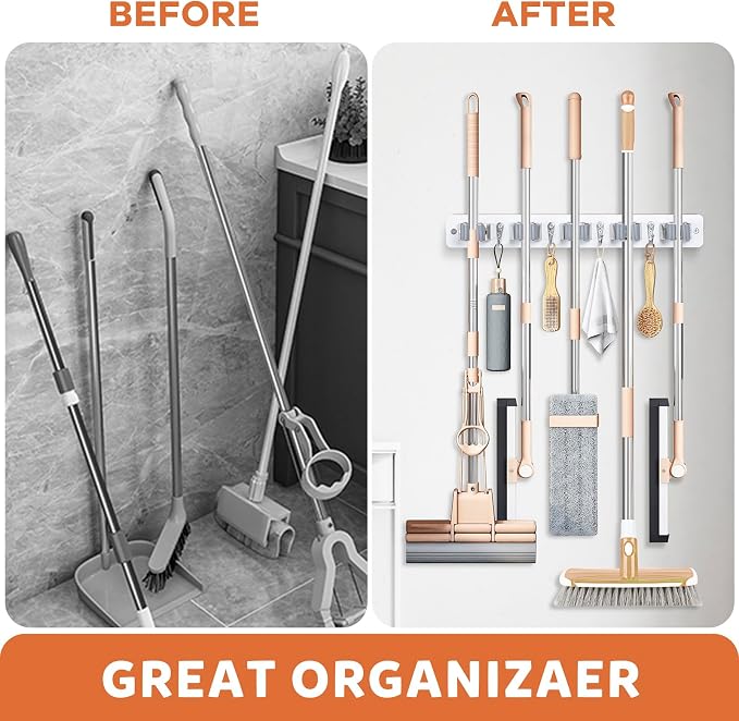 IMILLET Broom Holder Wall Mount, Wood Broom Holder - Image 4