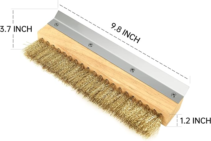 Wood Brush Head with Steel Scraper 9.6 Inch Pizza Oven Brush Brass Bristles - Image 3