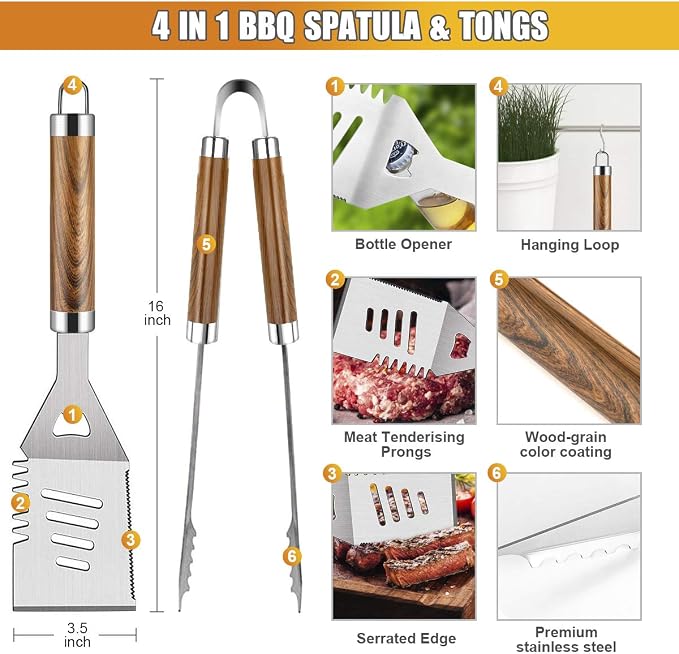 BBQ Grill Accessories Set, Thermometer, Grill Mats - Image 2