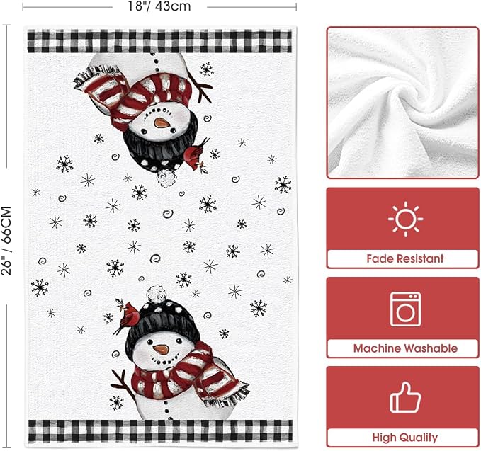Artoid Mode Black Red Xmas Tree Snowman Christmas Kitchen Towels Dish Towels - Image 6