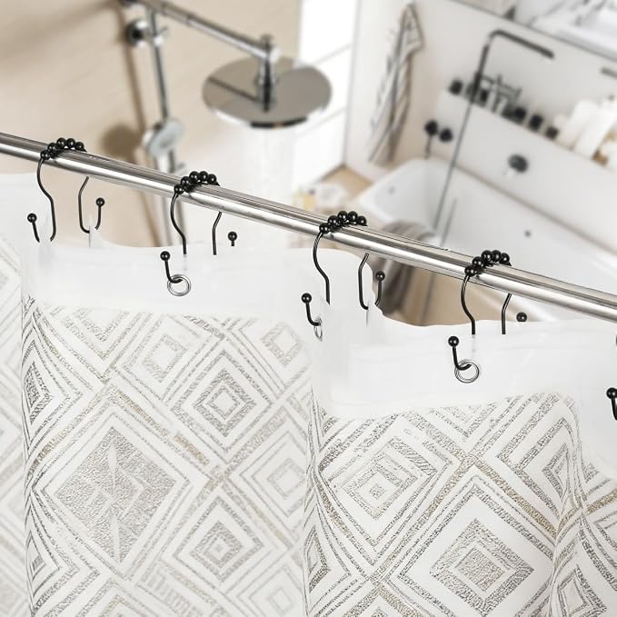 Shower Curtain Hooks, Sturdy Metal Black Shower Curtain Rings, Glide Roller - Image 8