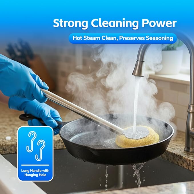 Kitchen Cleaning Brush with Handle, Non-Scratch Preserve Seasoning - Image 2